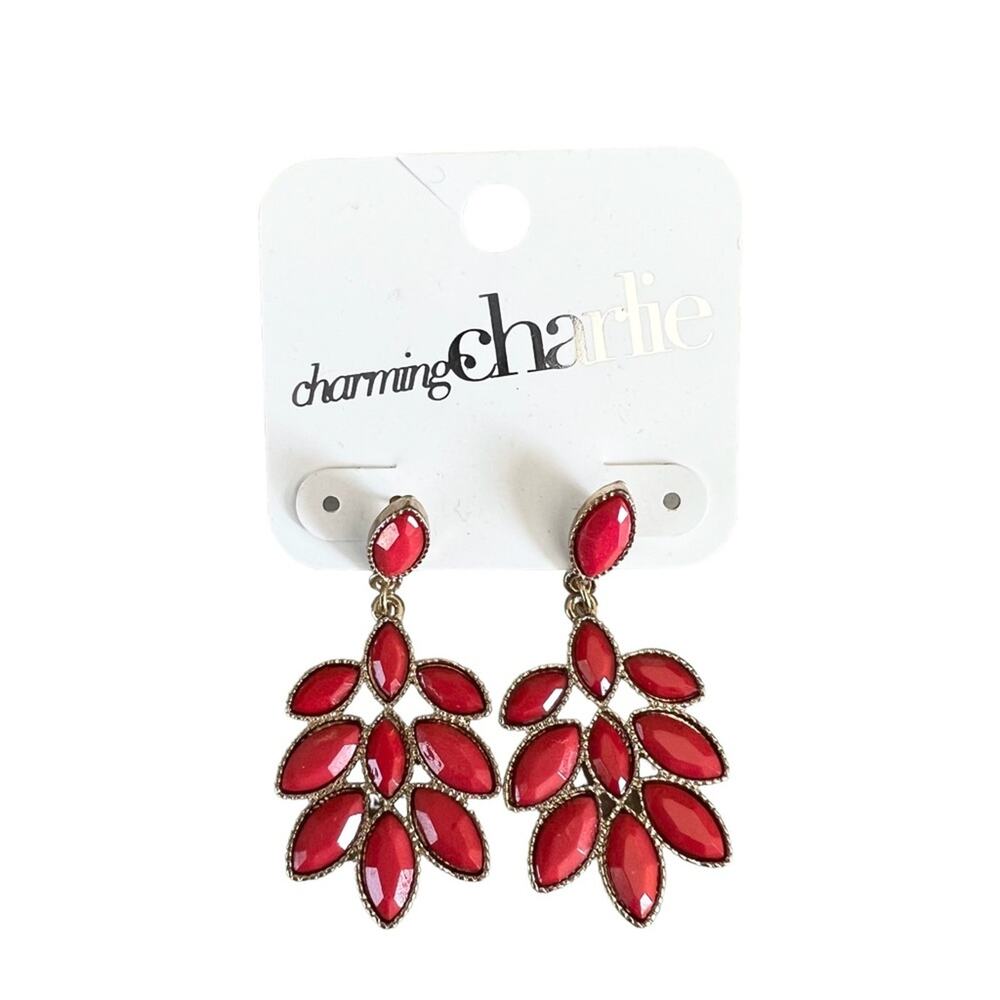 Charming Charlie coral gold tone dangle statement earrings NWT